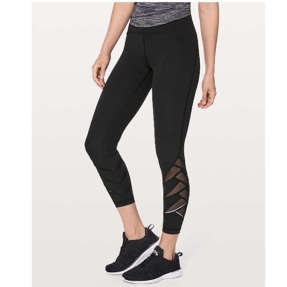 Lululemon Motionful 7/8 Tight 25"‎ Black Mesh Leggings Womens 6 Run Yoga
